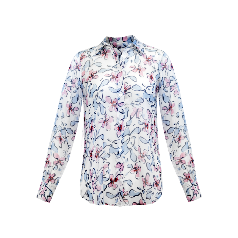 Bevie Button Down Shirt- Blue Pink Floral