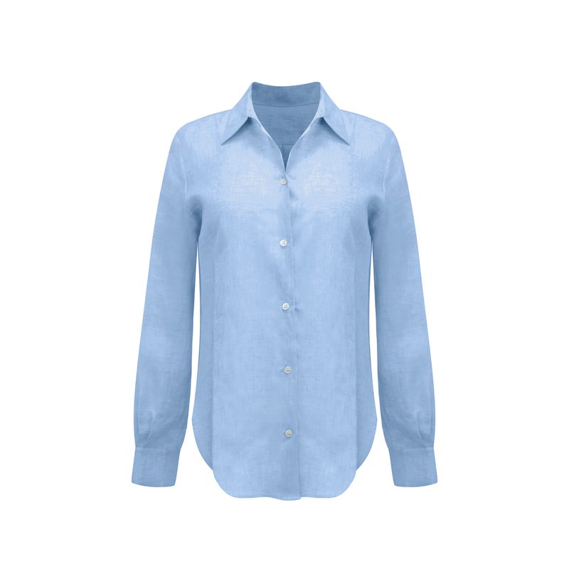 Bevie Button Down Shirt- Sky Blue Linen