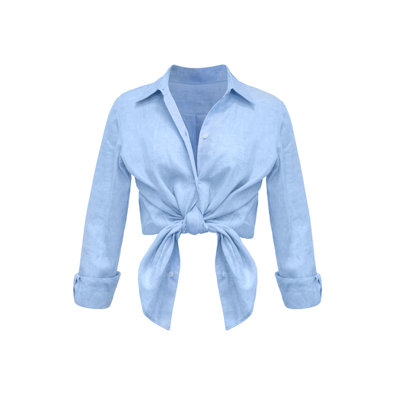 Bevie Button Down Shirt- Sky Blue Linen