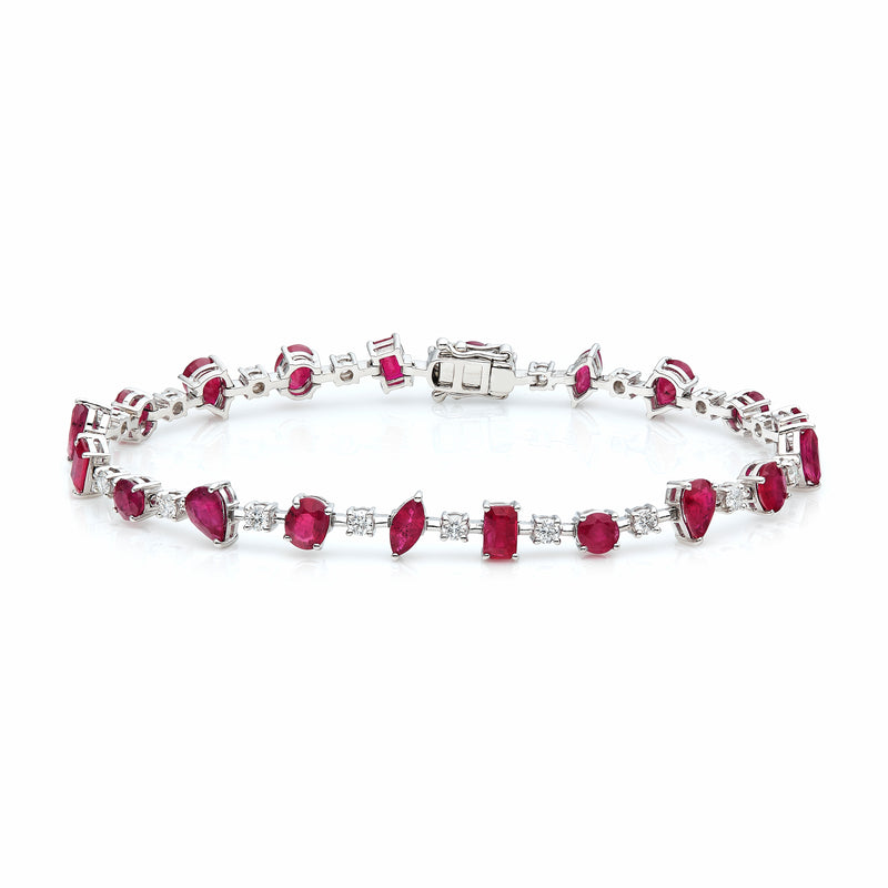 "Passion" Ruby Mix and Diamond Round Alternate Bracelet