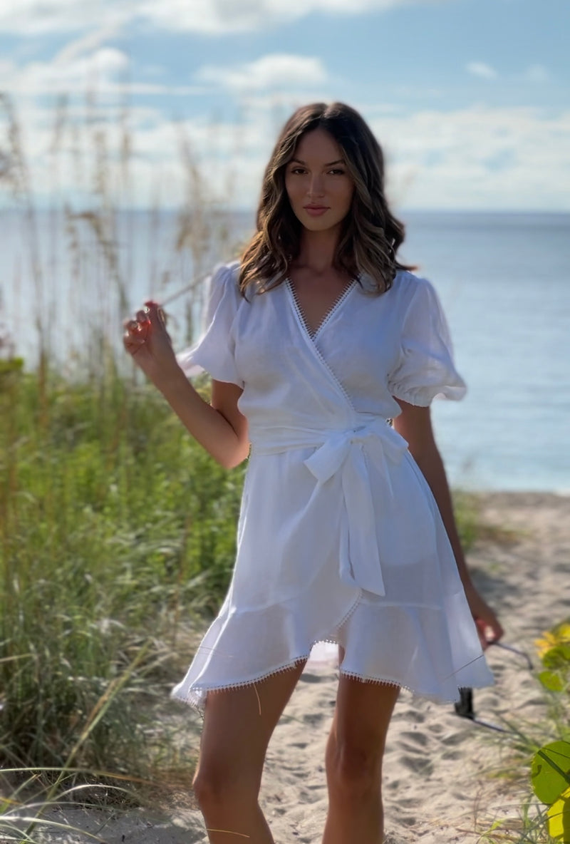 Penelope Mini Dress - White Linen