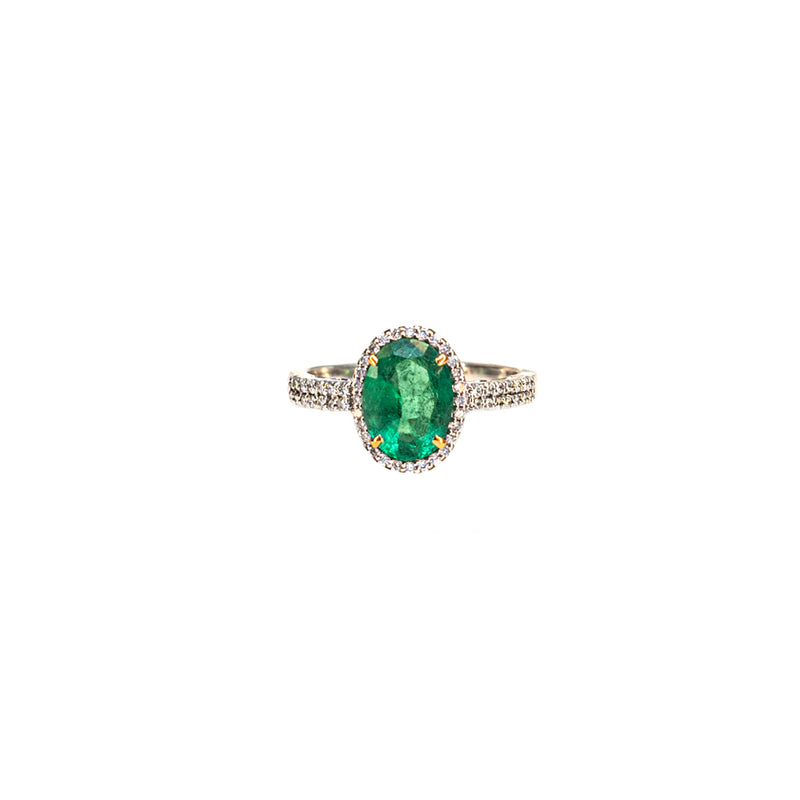 Oval Emerald with Diamonds Band Ring