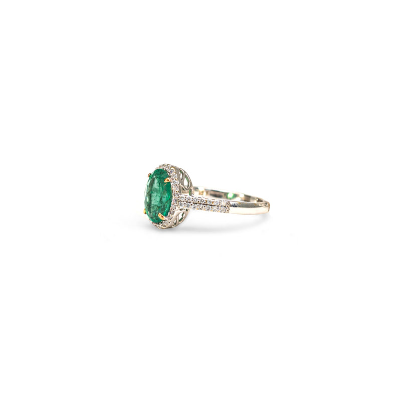 Oval Emerald with Diamonds Band Ring
