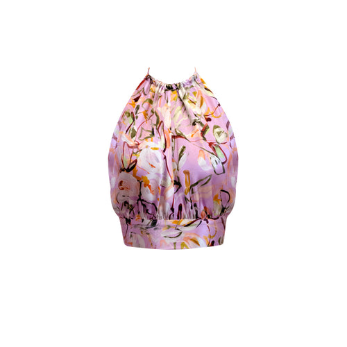 Brigitte Top - Silk Charmeuse - Pink Floral