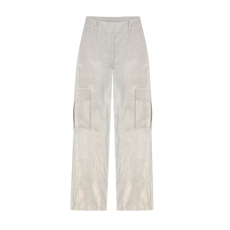 Croft Cargo Pant- Metallic Taupe Linen