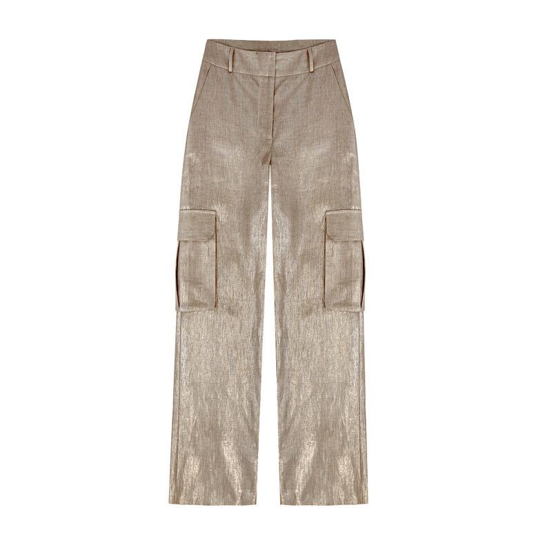 Croft Cargo Pant- Metallic Dark Taupe Linen