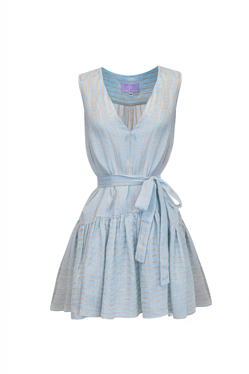 Renee Mini Sleeveless Dress - Blue/Gold Stripe