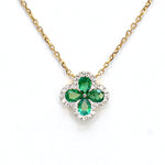 Emerald and Diamond Clover on Yellow Gold Chain Necklace