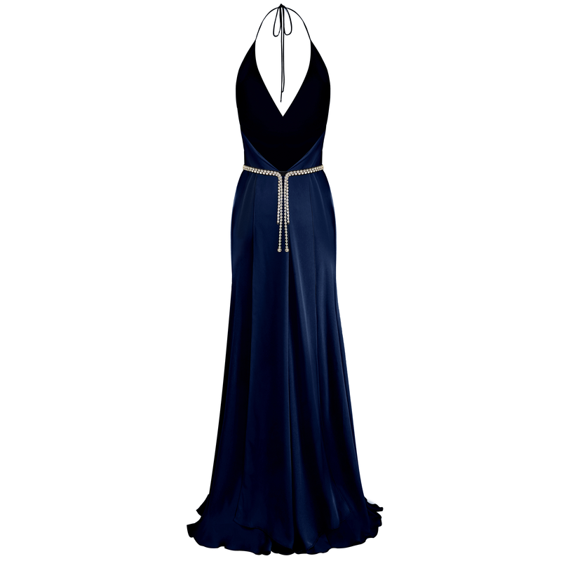 Bias Gown with Crystal Belt - Midnight