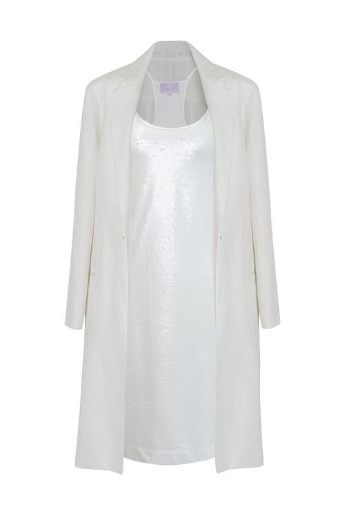 Garbo Midi Coat - Optic White Linen