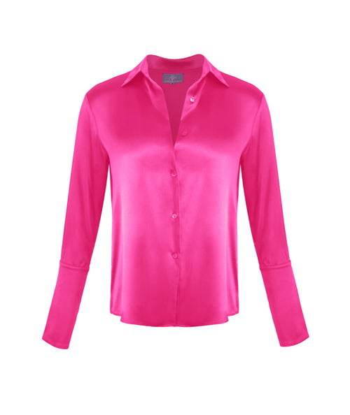 Garcon Shirt -Stretch Silk Charmeuse - Hot Pink