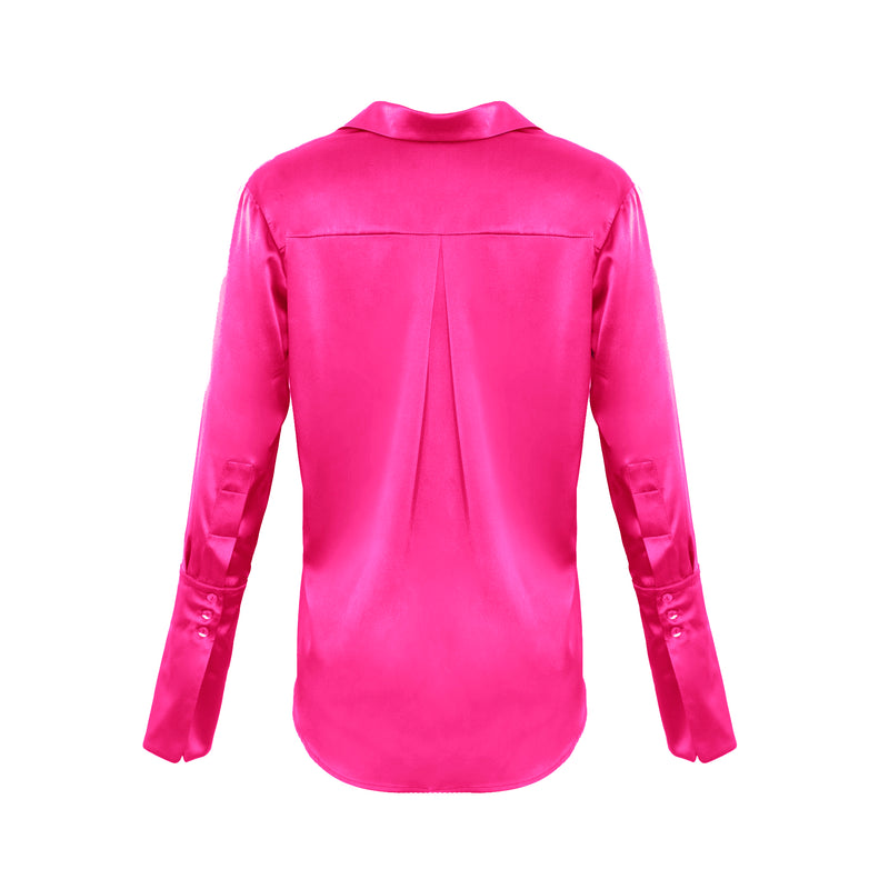 Garcon Shirt -Stretch Silk Charmeuse - Hot Pink