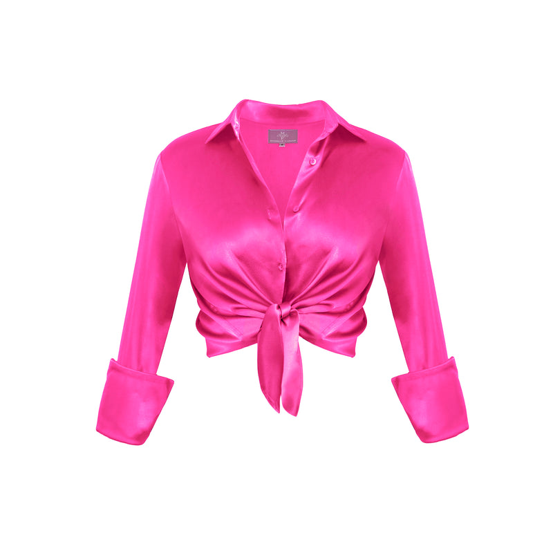 Garcon Shirt -Stretch Silk Charmeuse - Hot Pink