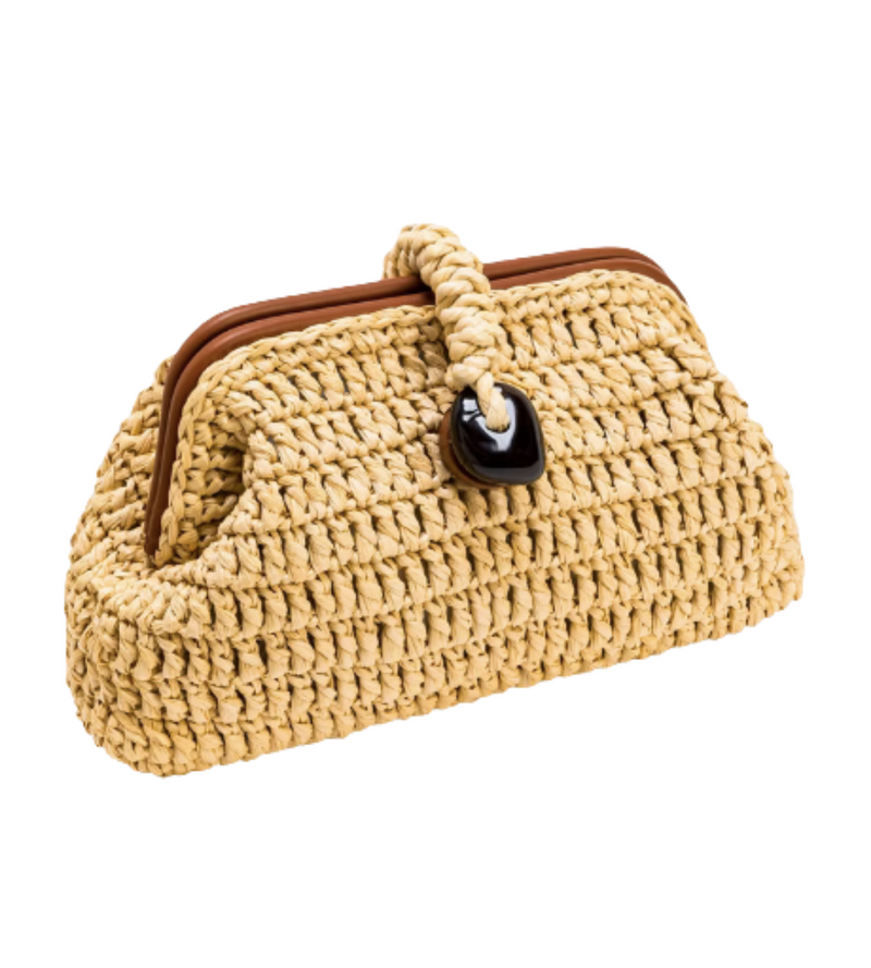 Alessia Natural & Tan Raffia Clutch