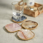 Agate Marble Glass Coaster with Gold Rim - Pink