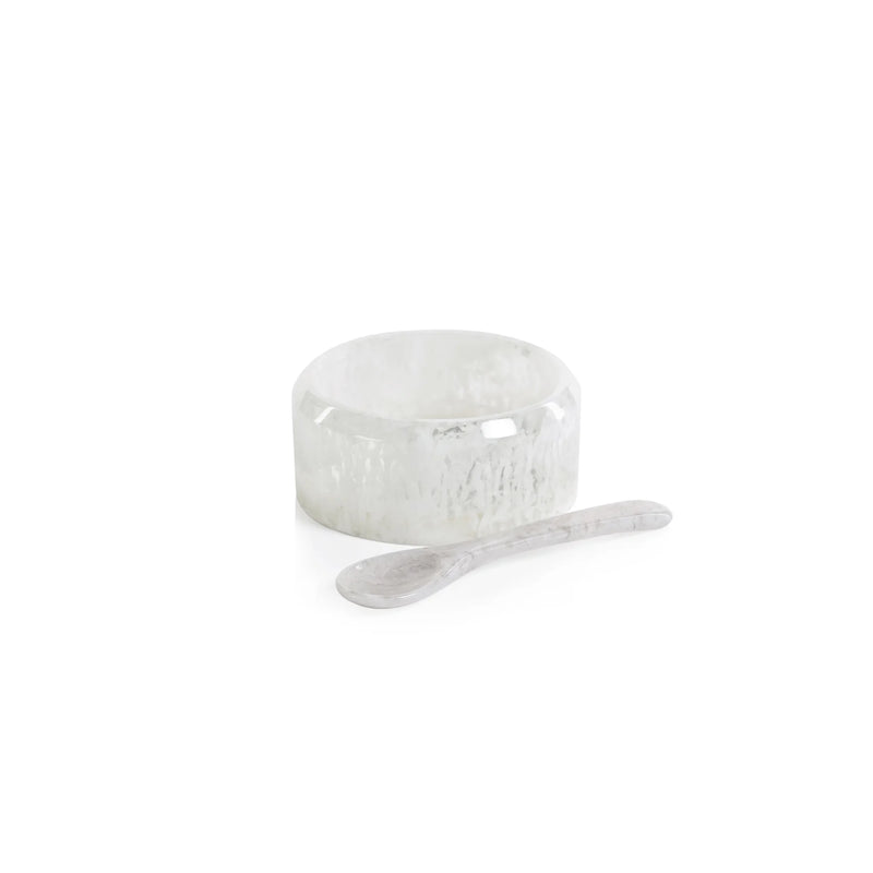 Krone Resin Condiment Bowl with Spoon - White