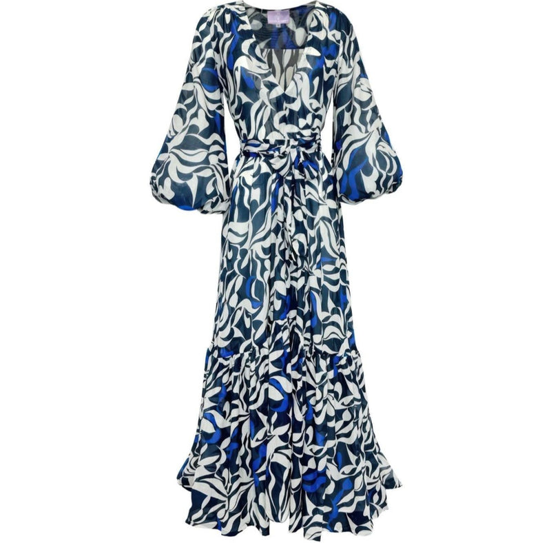 Aliett Dress Maxi- Blue White Black Abstract