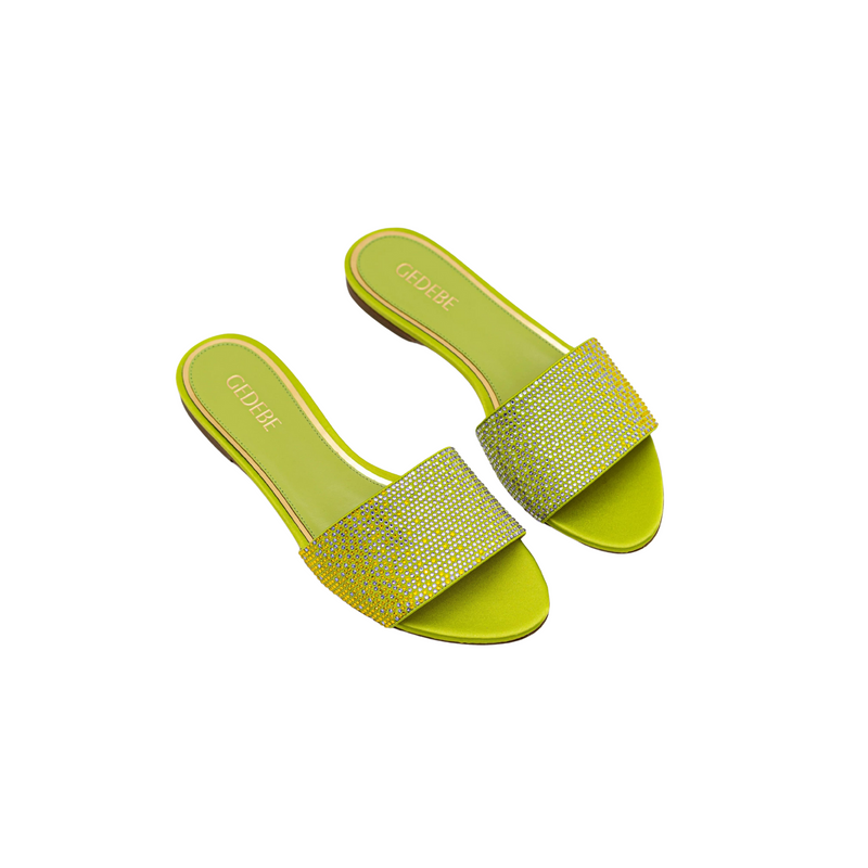 Cassis Satin Flats - Lime